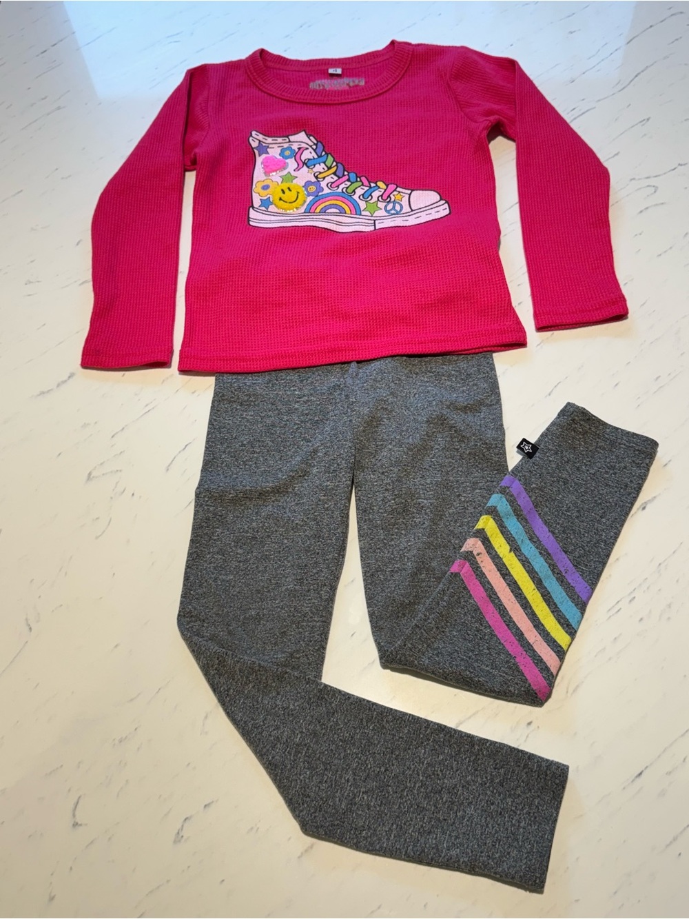Pixielane Gray Rainbow Legging Pink Hannah Sky Graphic Top Matching Set
